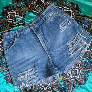 Vintage Lee denim shorts distressed.  size 14.